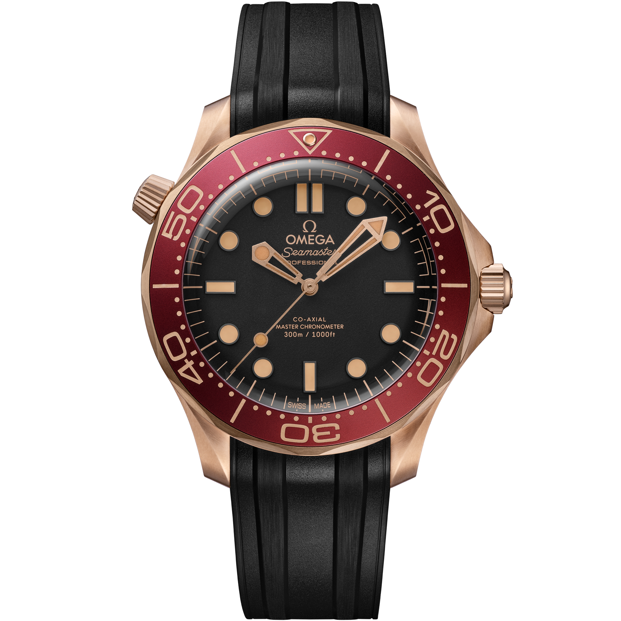 ブラックダイアルウォッチ、Bronze gold製ケース、ラバーストラップ bracelet - Seamaster Diver 300M 42 mm, Bronze gold   ラバーストラップ - 21092422001003が付属